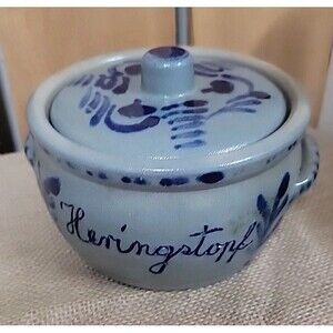 Vintage Westerwälder Blue Slip Salt Glaze Herring Pot Lid German Mint